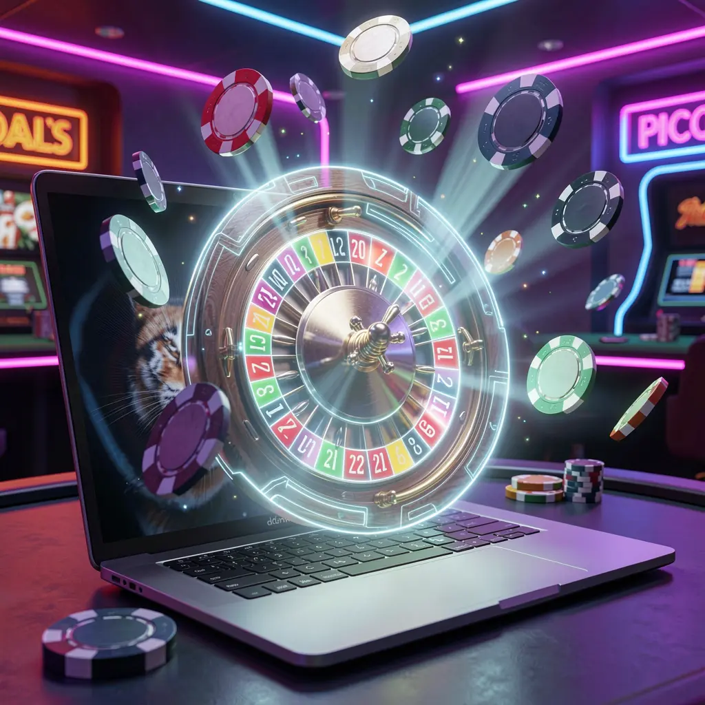 Una clásica máquina tragamonedas de casino con símbolos de triple siete y campanas doradas rodeada de monedas brillantes que reflejan el ambiente premium de juego en tragamonedas de MXCASH México MXCASH – Experimenta juegos de casino en vivo de alta tecnología en México
